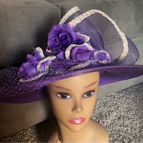 Vintage | Accessories | Vintage Purple Hat With Bow And Sequin Ribbon ...